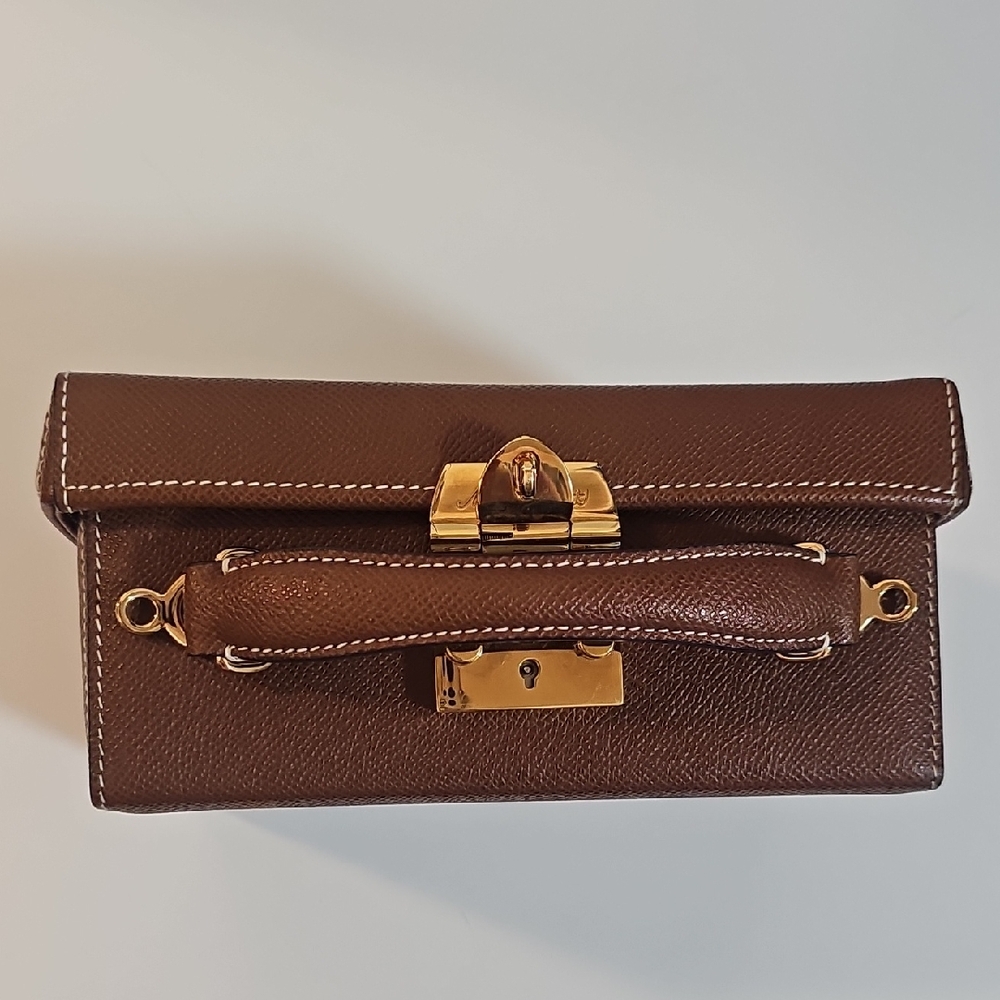 Mark Cross Brown Leather Wristlet Clutch with Gold Hardware